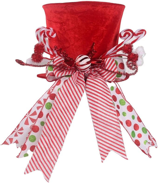 8 inch Red Christmas Tree Topper Hat with Polka Dot Bowknot and Peppermint Candy Lollipop, Big Velvet Xmas Hat for Holiday d�©cor (Red, 9.84"*8.27"*8.27")