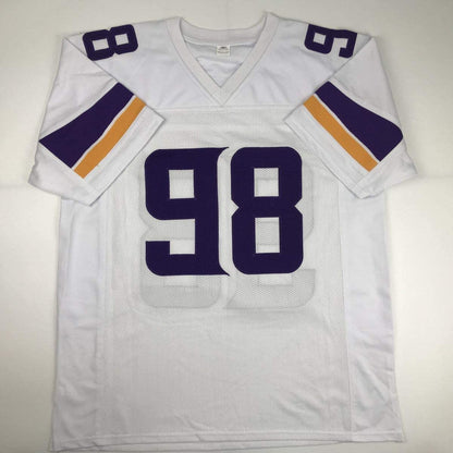 Autographed/Signed Linval Joseph Minnesota White Football Jersey JSA COA