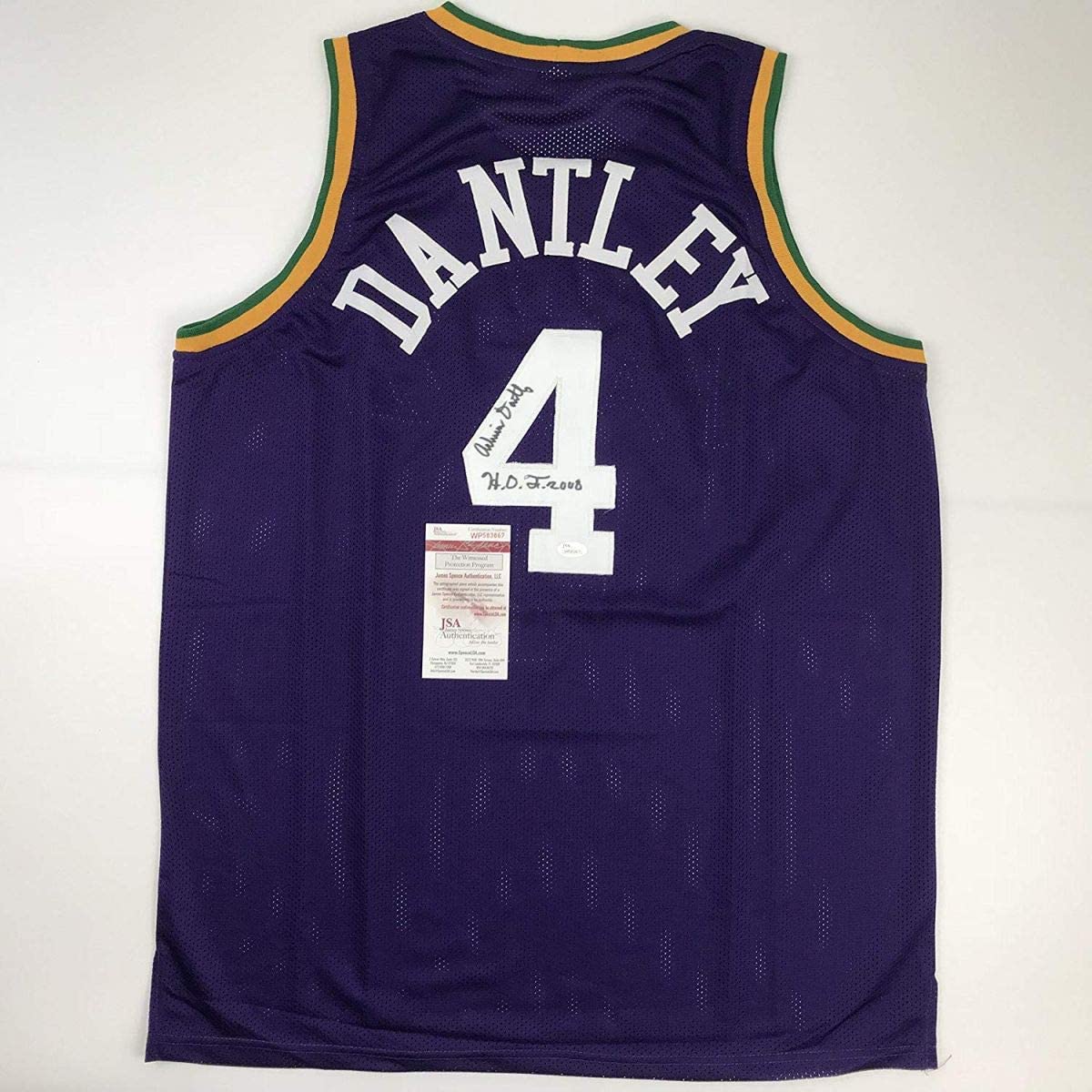 Autographed/Signed Adrian Dantley HOF 2008  Utah Purple Basketball Jersey JSA COA