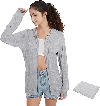QBK Light Weight Zip Up Hoodie Thin Summer Jacket For Women
