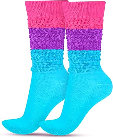 Geyoga Neon Slouch Socks, 80s 90s Neon Women's Leg Warmers Extra Long Slouch Socks Soft Scrunch Knee High for Party