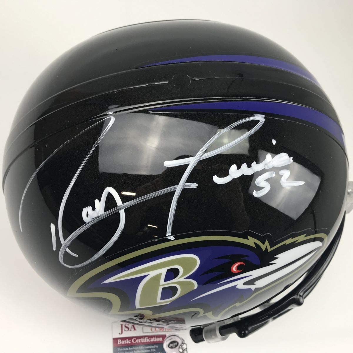 Autographed/Signed Ray Lewis Baltimore Ravens Full Size FS F/S Replica Football Helmet JSA COA
