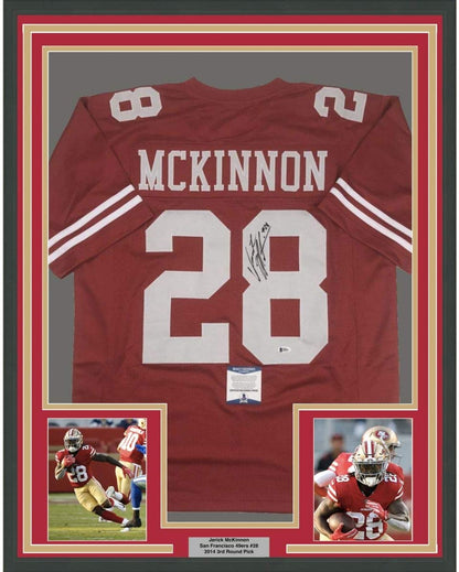 Framed Autographed/Signed Jerick McKinnon 35x39 San Francisco Red Football Jersey Beckett BAS COA