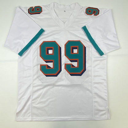 Autographed/Signed Jason Taylor Miami White Football Jersey Beckett BAS COA