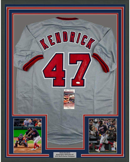 Framed Autographed/Signed Howie Kendrick 35x39 Washington Grey Baseball Jersey JSA COA