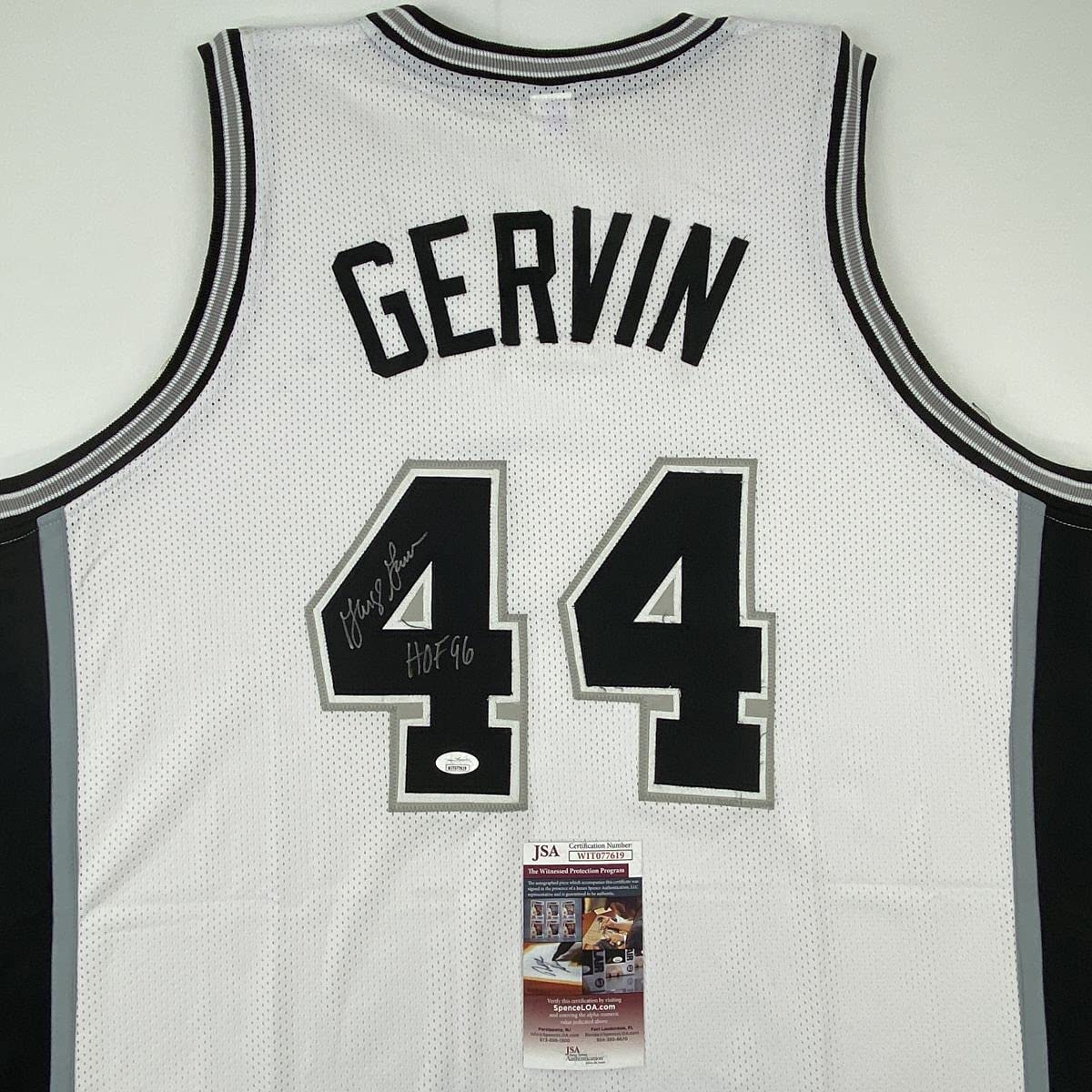 Autographed/Signed George Gervin HOF 96 San Antonio White Basketball Jersey JSA COA