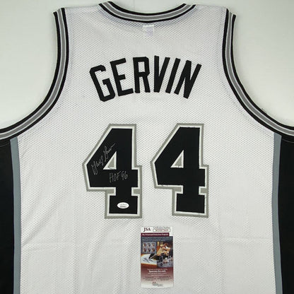 Autographed/Signed George Gervin HOF 96 San Antonio White Basketball Jersey JSA COA