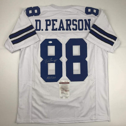 Autographed/Signed Drew Pearson ROH 2011 Dallas White Football Jersey JSA COA