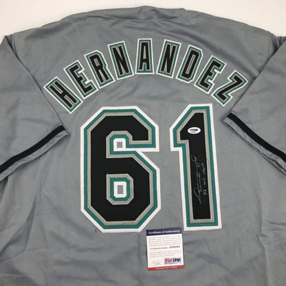 Autographed/Signed Livan Hernandez 97 WS MVP Florida Grey Baseball Jersey PSA/DNA COA