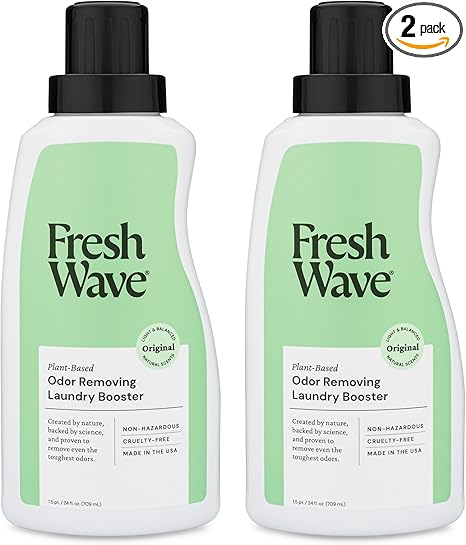 Fresh Wave Odor Removing Laundry Booster, 24 fl. Oz., Pack of 2 - Laundry Scent Booster, Safer Odor Relief, Natural Plant-Based Odor Eliminator, Pet Bedding, Activewear, Blankets & Fabrics