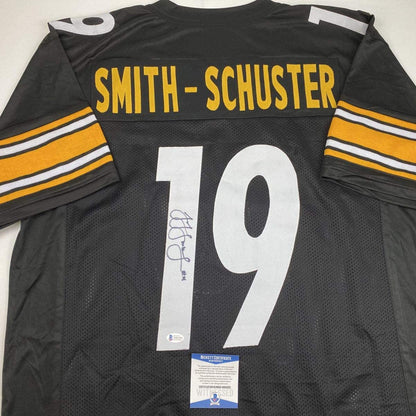 Autographed/Signed JuJu Smith-Schuster Pittsburgh Black Football Jersey Beckett BAS COA