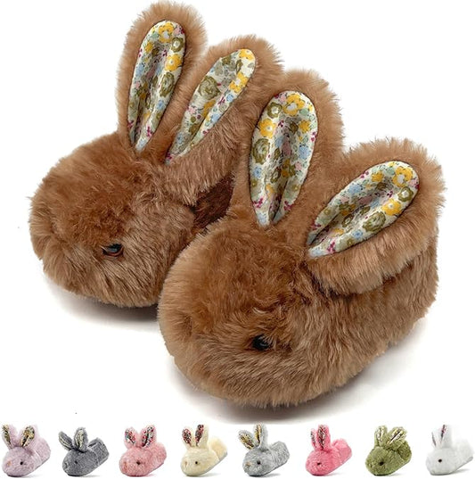 Toddler Slippers Girls Boys Kids Bunny House Slipper Winter Cute Rabbit Slippers Warm Soft Plush Fuzzy Slippers Indoor Non-Slip Animal Cartoon Slippers