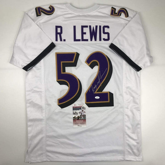 Autographed/Signed Ray Lewis Baltimore White Football Jersey JSA COA