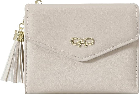 Sunwel Fashion Girls Wallet Cute Coquette Bow Small Zipper Coin Wallet Aesthetic Card Holder ID Window with Tassel Charm for Women (GREY)