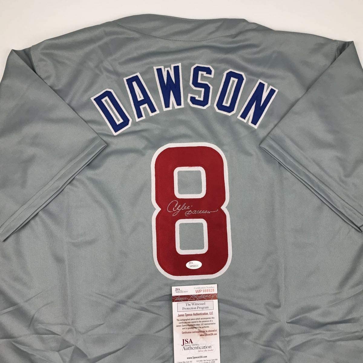 Autographed/Signed Andre Dawson Chicago Grey Baseball Jersey JSA COA