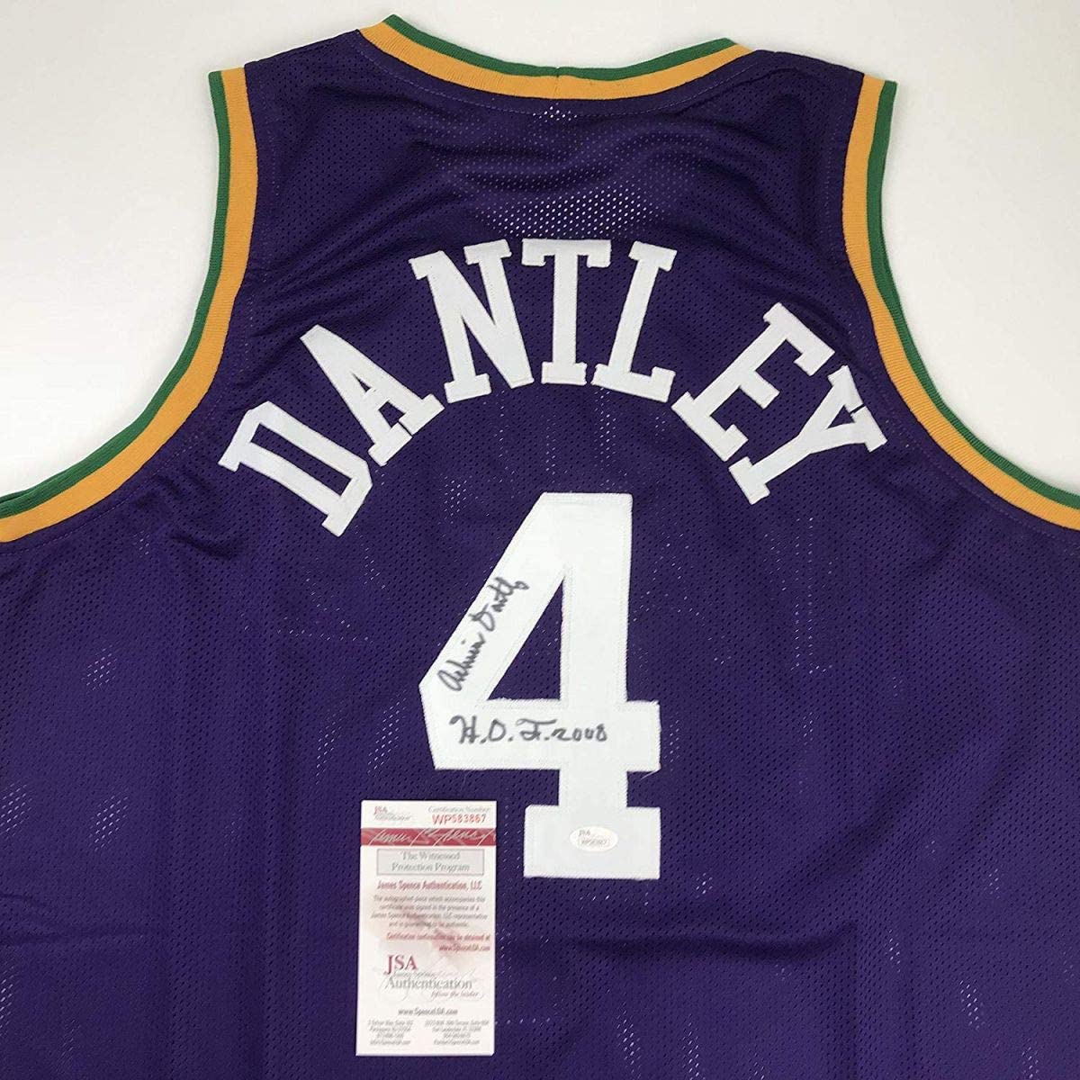 Autographed/Signed Adrian Dantley HOF 2008  Utah Purple Basketball Jersey JSA COA