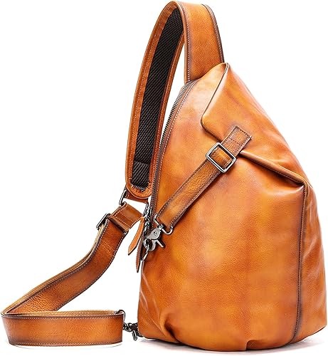 Vintage Leather Sling Bag Handmade Luxury Crossbody Bag Mens Large Functional Casual Shoulder Backpack Travel Pack