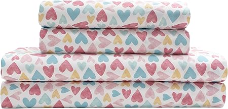 MALLARY BY MATTHEW Kids Super Soft-Soft 100% Microfiber Print Sheet, Watercolor Hearts Print, Twin
