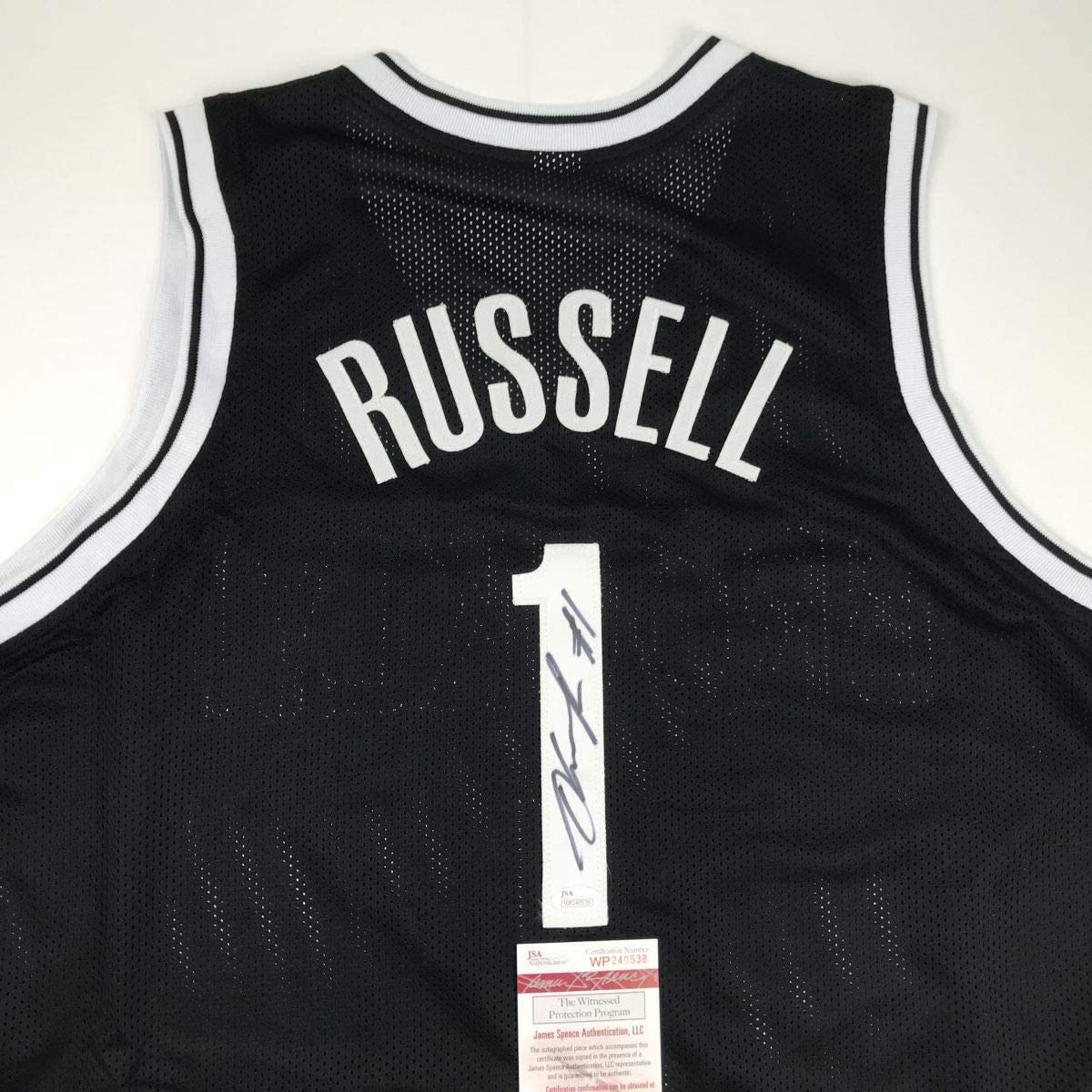 Autographed/Signed D'Angelo Russell Brooklyn Black Basketball Jersey JSA COA
