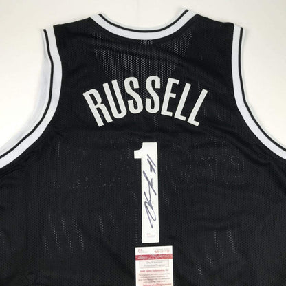 Autographed/Signed D'Angelo Russell Brooklyn Black Basketball Jersey JSA COA