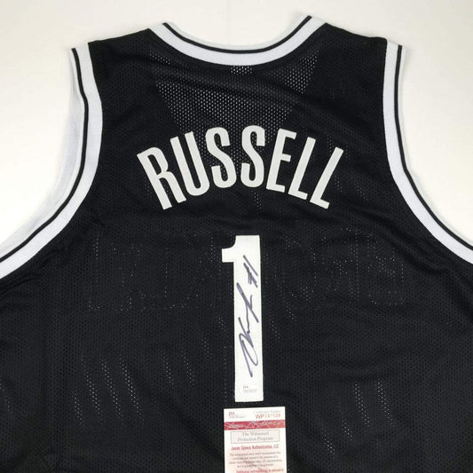 Autographed/Signed D'Angelo Russell Brooklyn Black Basketball Jersey JSA COA