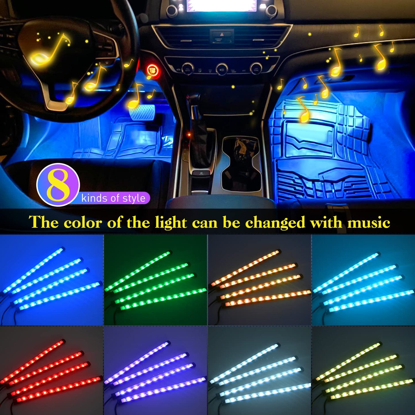 Car Under Dash LED Strips & Cup Holder Coaster Interior Lights BUNDLE