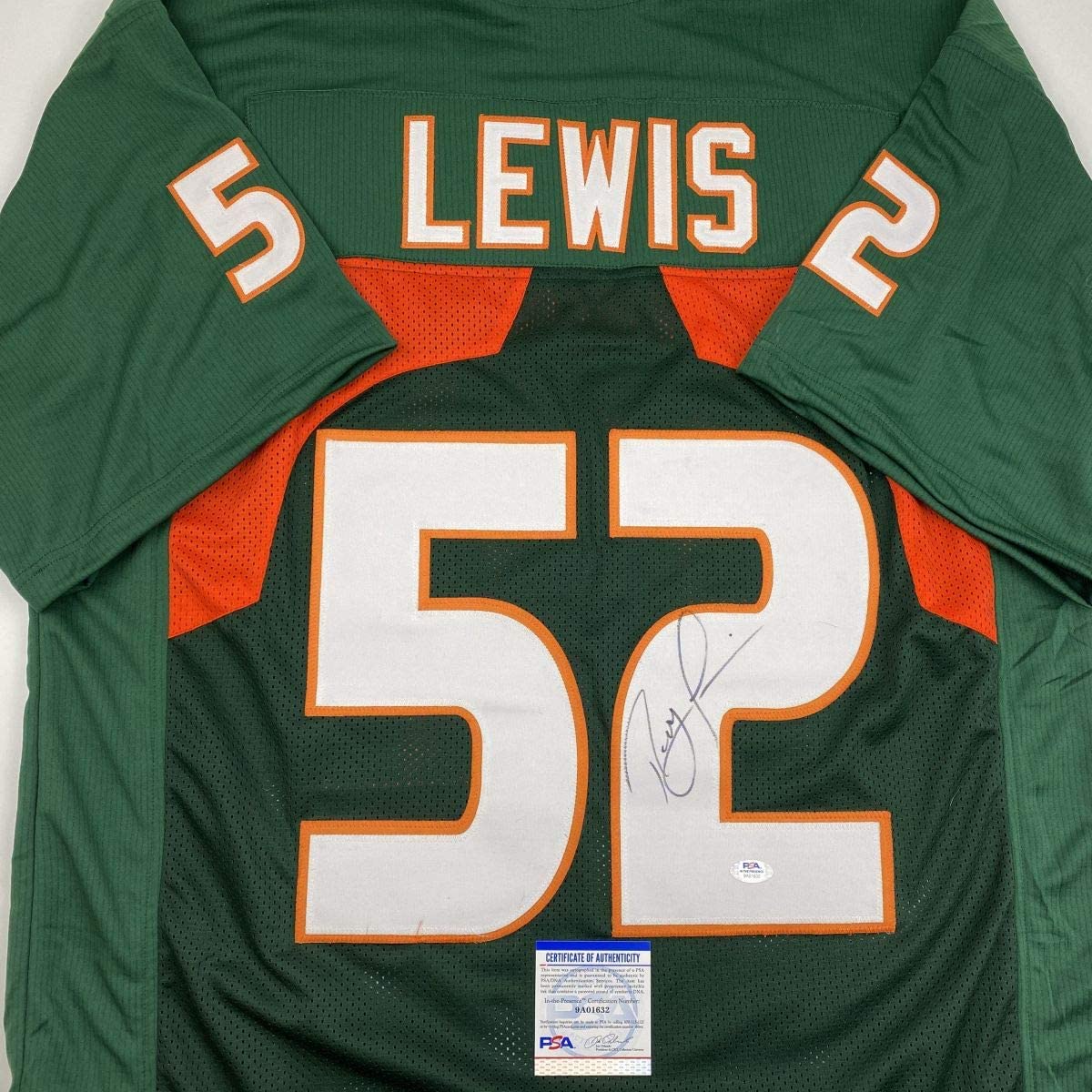 Autographed/Signed Ray Lewis Miami Green College Football Jersey PSA/DNA COA