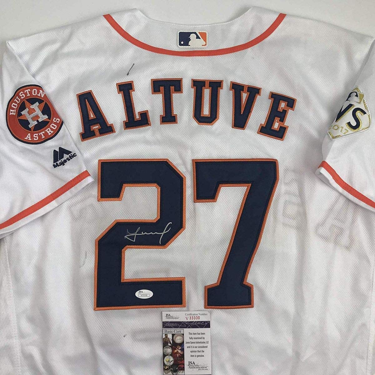 Autographed/Signed Jose Altuve Houston White Baseball Jersey JSA COA