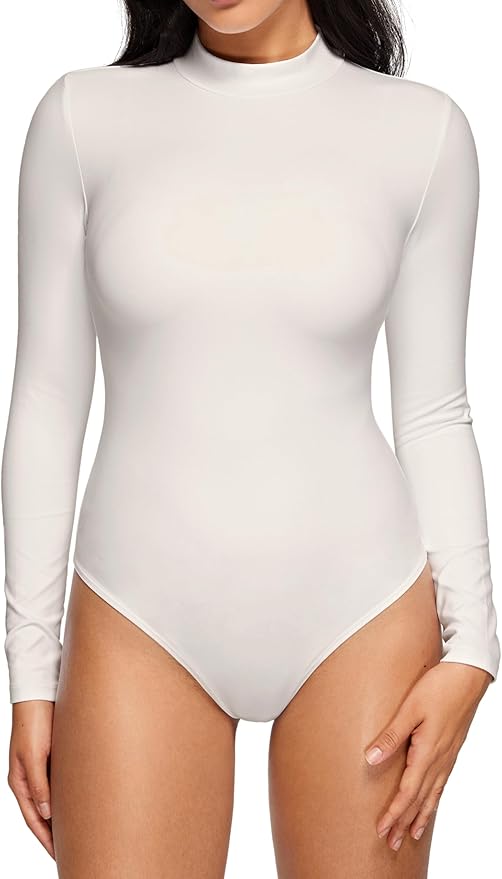 CRZ YOGA Butterluxe Long Sleeve Bodysuits for Women Mock Turtleneck Body Suit Tops Soft Stretchy