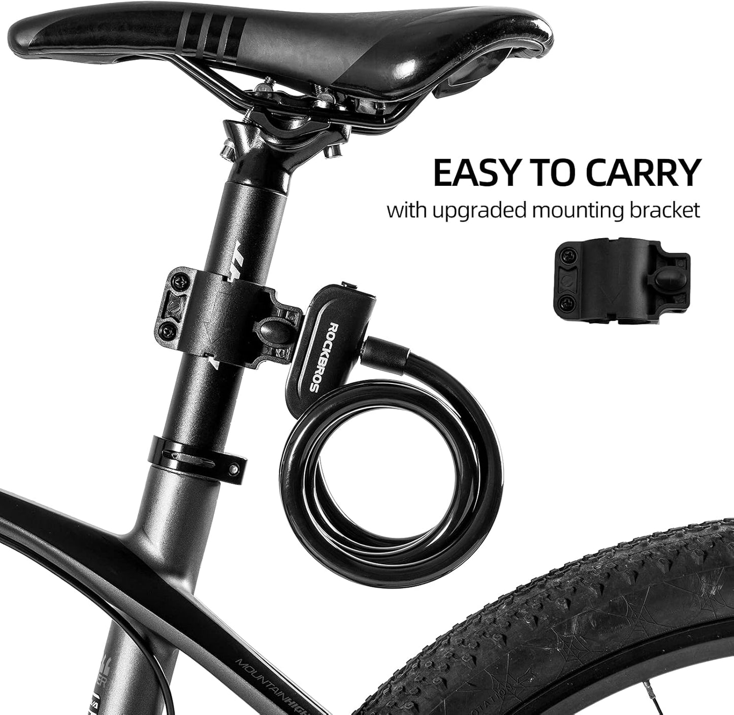 ROCKBROS 3ft Bike Cable Lock - Secure, Lightweight with Mounting Bracket