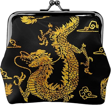 Pu Leather Buckle Coin Purse Royal Nobility Gold Dragon Girls Kiss-Lock Change Purse Wallets