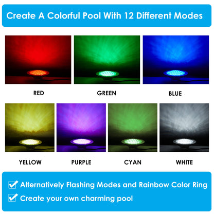 HQUA PN01DC 120V AC LED RGBW Color Change Inground Pool Light, 10" 35W 3000lm