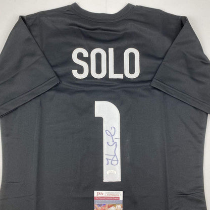 Autographed/Signed Hope Solo Black Soccer Team USA World Cup Jersey JSA COA