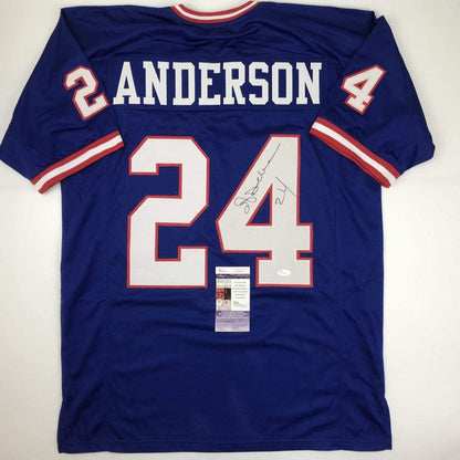 Autographed/Signed Ottis Anderson New York Blue Football Jersey JSA COA