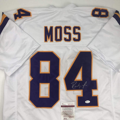 Autographed/Signed Randy Moss Minnesota White Football Jersey JSA COA