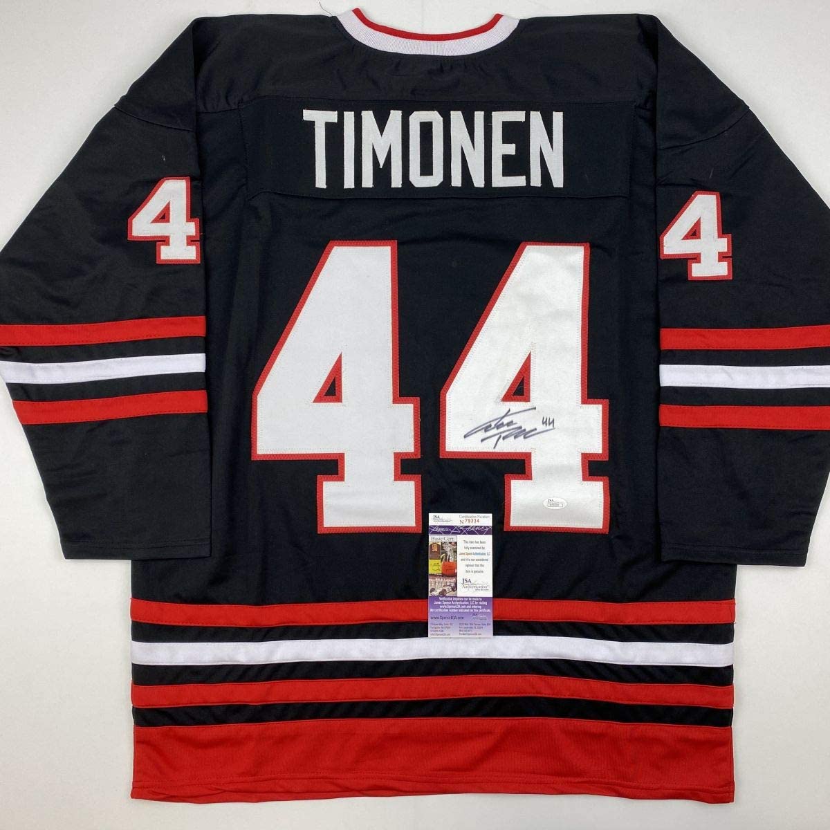 Autographed/Signed Kimmo Timonen Chicago Black Hockey Jersey JSA COA