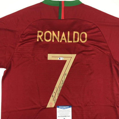 Autographed/Signed Cristiano Ronaldo Portugal Red World Cup Soccer Futbol Jersey Beckett BAS COA