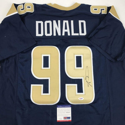 Autographed/Signed Aaron Donald Los Angeles LA Dark Blue Football Jersey PSA/DNA COA