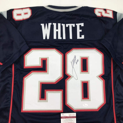 Autographed/Signed James White New England Blue Football Jersey JSA COA