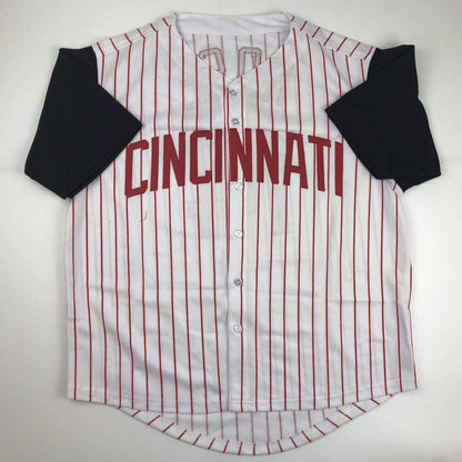 Autographed/Signed Pete Rose 4256 Cincinnati Pinstripe Baseball Jersey JSA COA