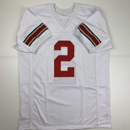 Autographed/Signed JK J.K. Dobbins Ohio State White College Football Jersey JSA COA