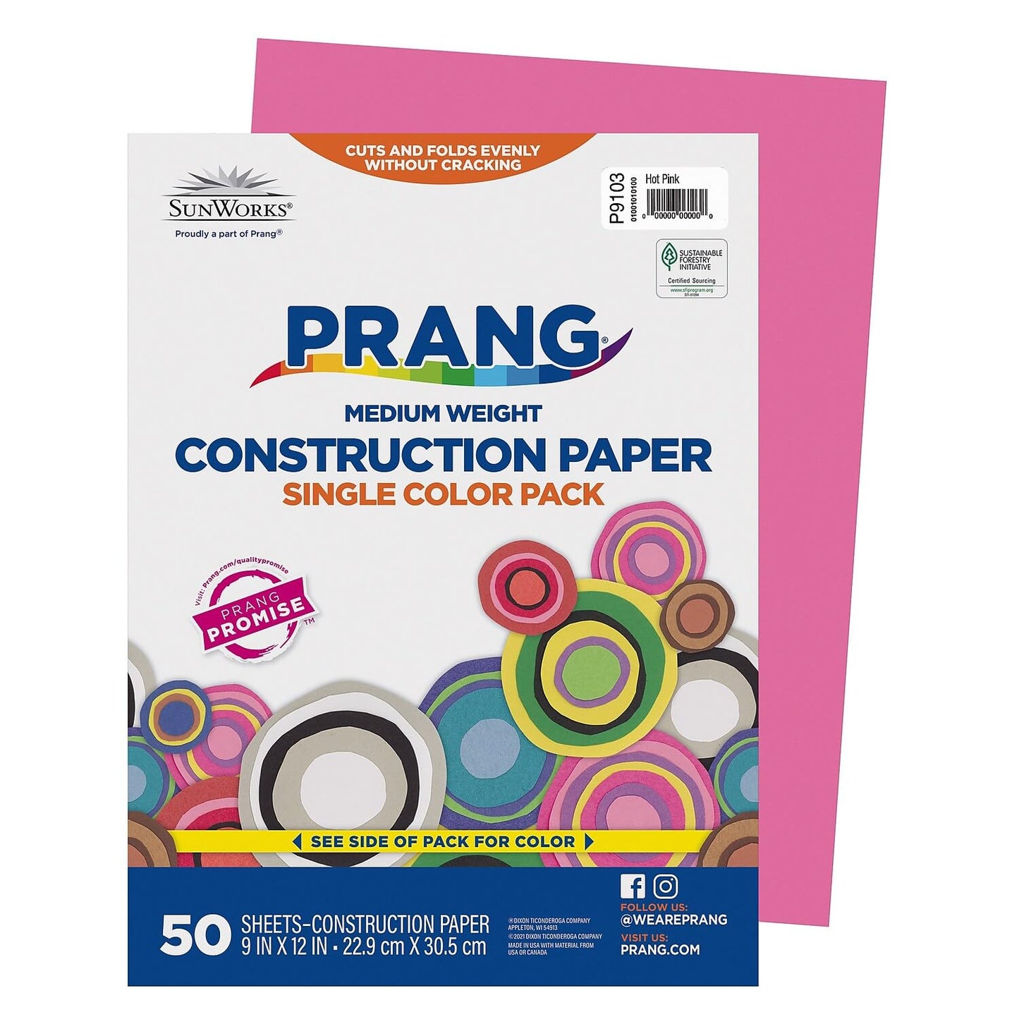 SunWorks 9103 Construction Paper, 58 lbs, 9 x 12, Hot Pink, 50 Sheets/Pack