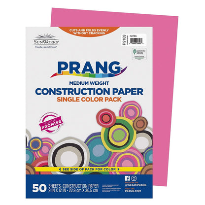 SunWorks 9103 Construction Paper, 58 lbs, 9 x 12, Hot Pink, 50 Sheets/Pack