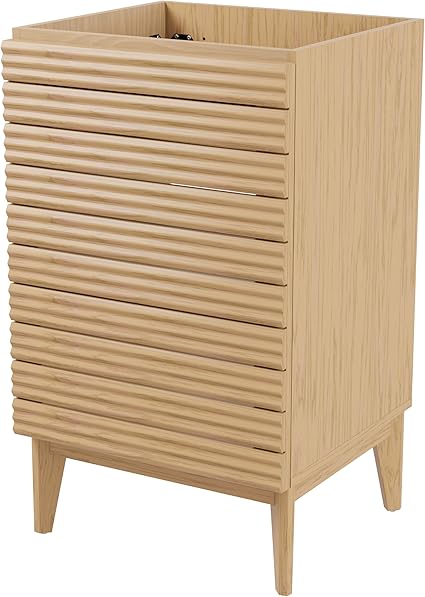 JONATHAN Y VAN1004A Calandre 20 in. W x 18 in. D x 33 in. H Thin Linear Slat Modern Farmhouse 2-Shelf Bath Vanity Cabinet Only (Sink Basin not Included), Oak
