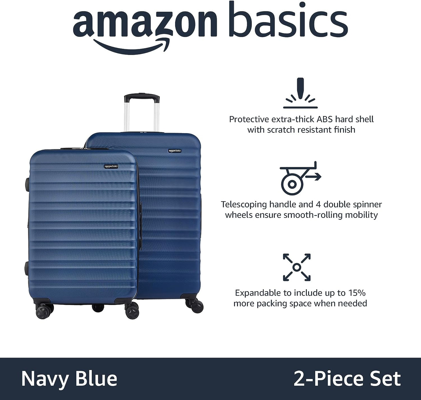 Amazon Basics 2-Piece Set Hardside Spinner, Black