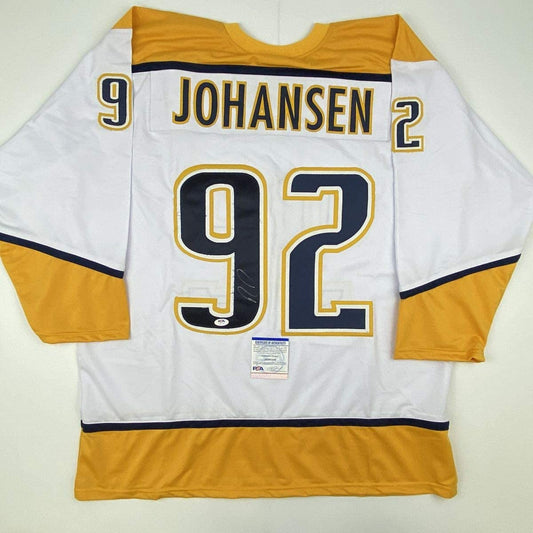 Autographed/Signed Ryan Johansen Nashville White Hockey Jersey PSA/DNA COA