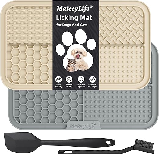 MateeyLife 2PCS Large Lick Mat for Dogs with Suction Cups, Slow Feeder Bowls, Cat Lick Mat for Anxiety Relief, Dog Toys to Keep Them Busy, Enrichment Toys for Bathing, Cat Licking Pad for Boredom