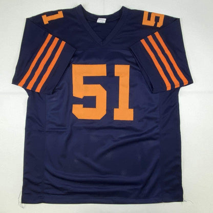 Autographed/Signed Dick Butkus HOF 79 Chicago Retro Blue Football Jersey JSA COA