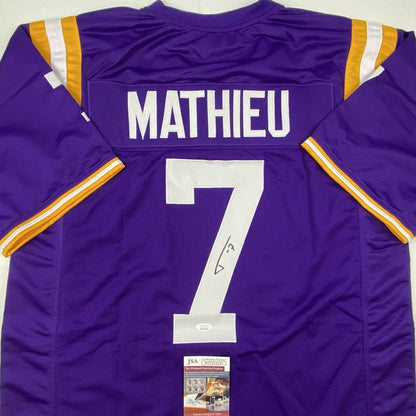 Autographed/Signed Tyrann Mathieu LSU Purple College Football Jersey JSA COA