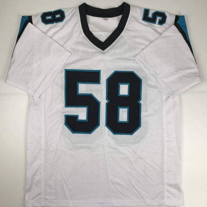 Autographed/Signed Thomas Davis Sr. Carolina White Football Jersey JSA COA